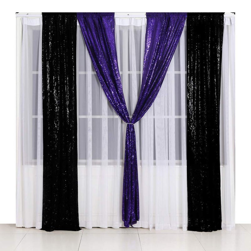 SquarePie Sequin Backdrop 2FT x 8FT 2pcs Purple Background Sparkly Curtain for Halloween Wedding Party Decoration - Image 4